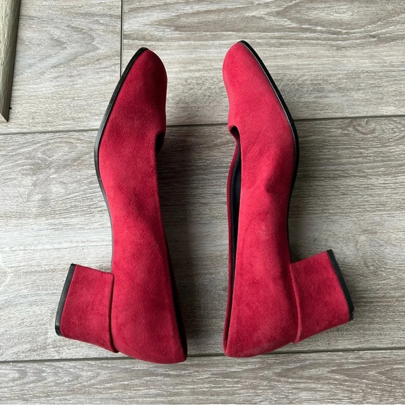 St. Michael Red Faux Suede Square  Toe Block Heel Pumps - Picture 10 of 13
